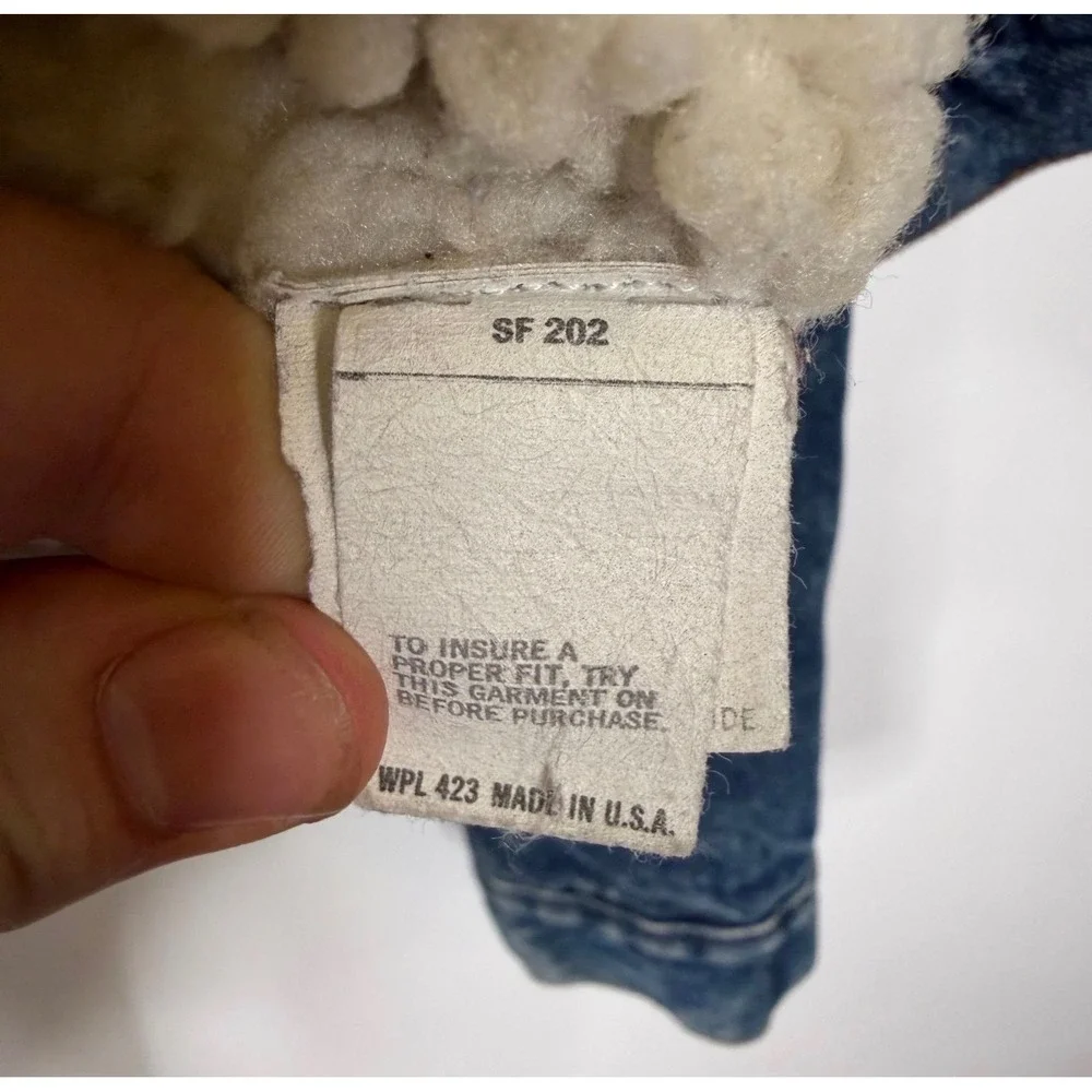 Levi's Denim Sherpa Trucker Jacket 44R Blue Vintage USA Made 70608-0216